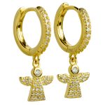 Orecchini cerchio con angelo in argento 925 dorato e zirconi