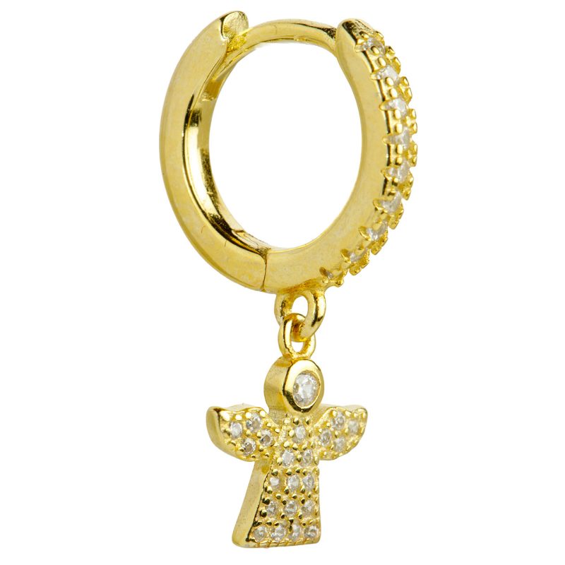 Orecchini cerchio con angelo in argento 925 dorato e zirconi