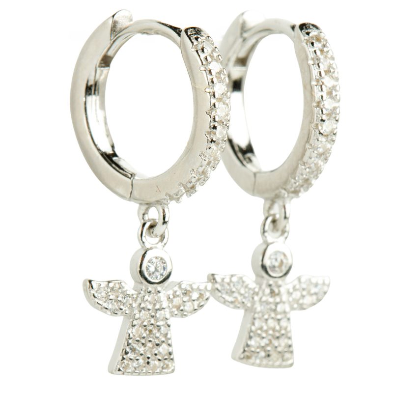 Orecchini cerchio con angelo in argento 925 e zirconi