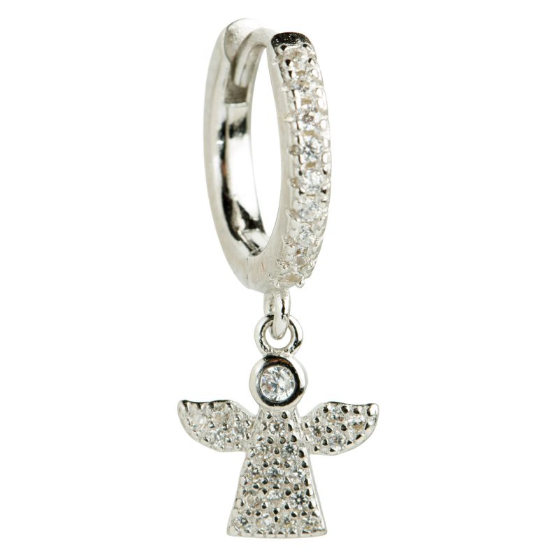 Orecchini cerchio con angelo in argento 925 e zirconi