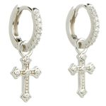 Orecchini cerchio con croce in argento 925 e zirconi