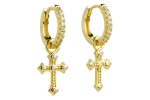 Orecchini cerchio con croce in argento 925 dorato e zirconi