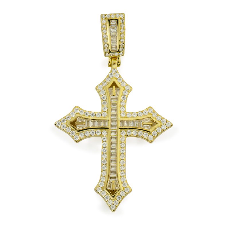 Croce Regina in argento 925 dorato e zirconi