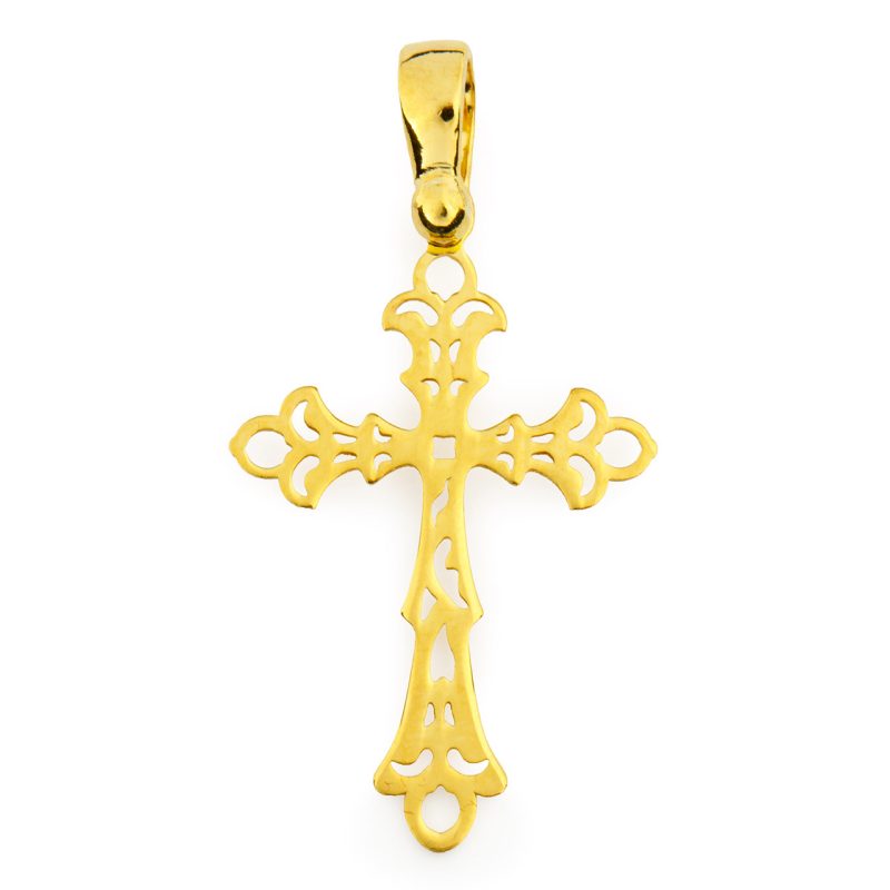 Croce traforata effetto filigrana in argento 925 dorato