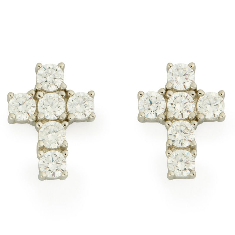 Orecchini croce punto luce in argento 925 e zirconi