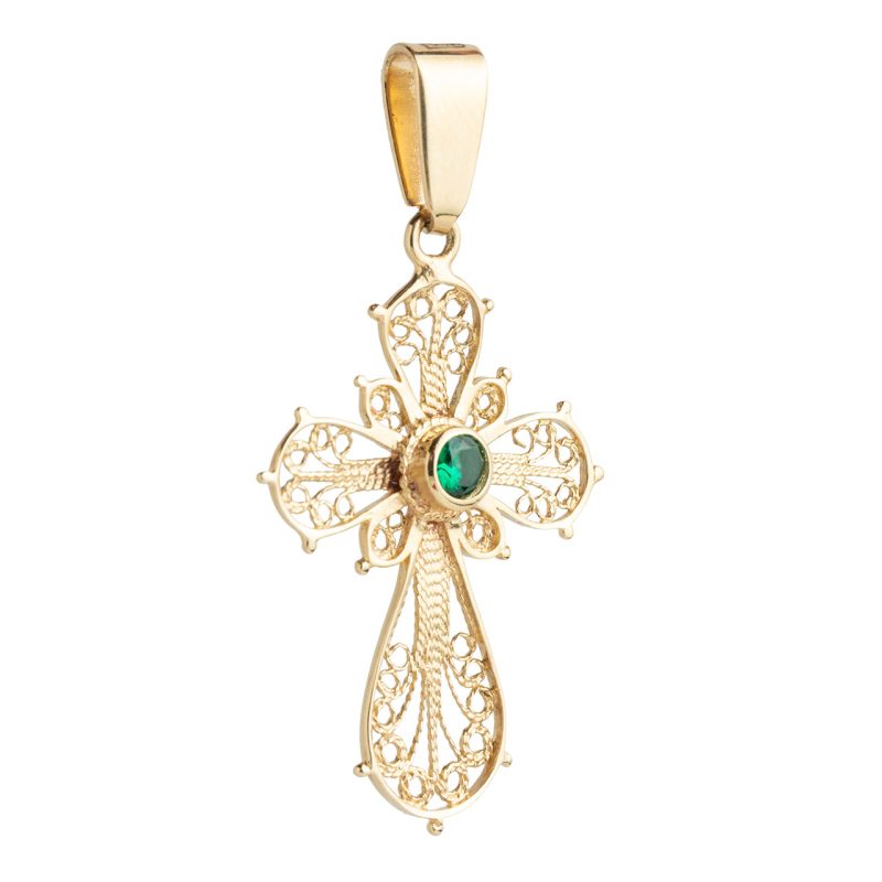 Croce filigrana in oro 18kt e pietra semipreziosa