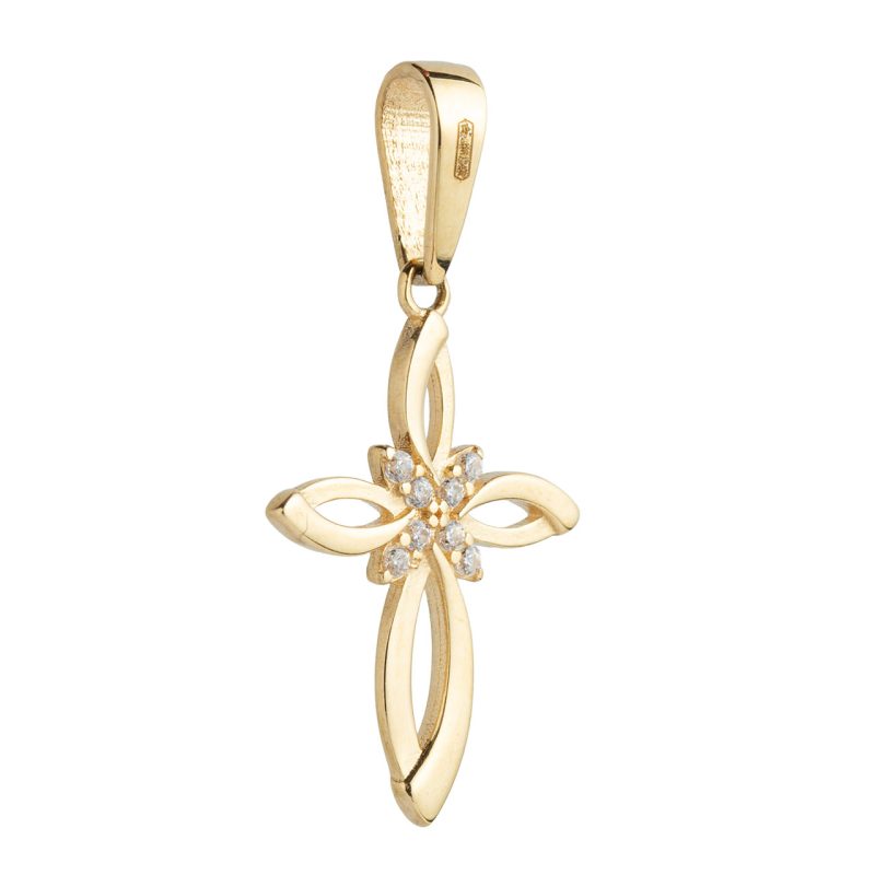 Croce Fiore in oro 18 kt e zirconi