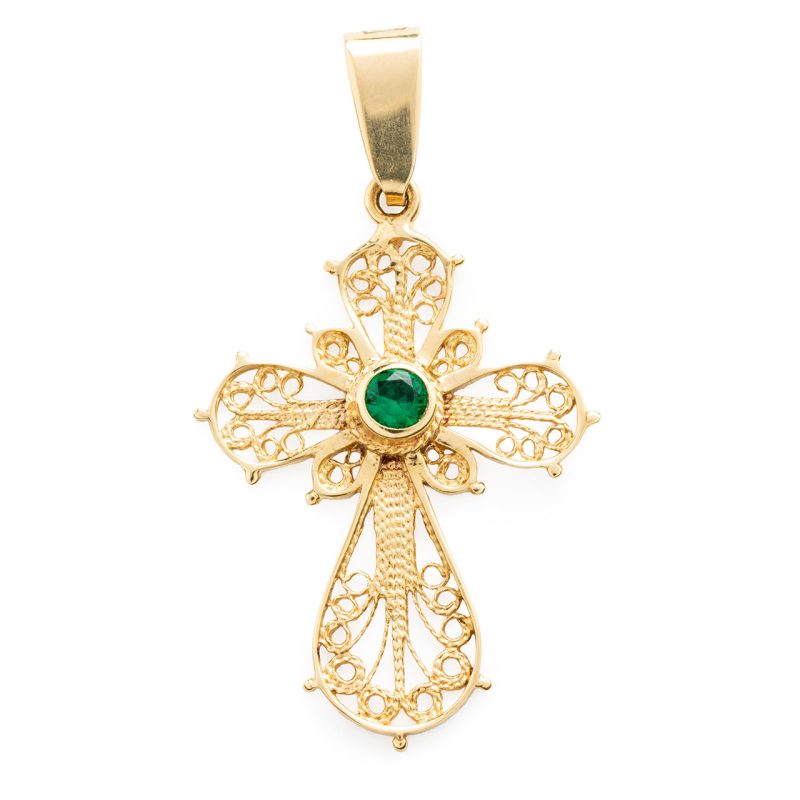 Croce filigrana in oro 18kt e pietra semipreziosa