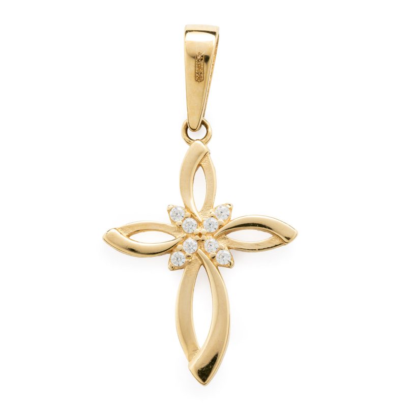 Croce Fiore in oro 18 kt e zirconi