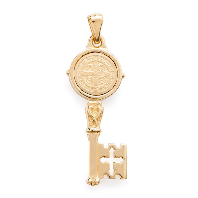 Chiave del Paradiso con la Medaglia di San Benedetto in oro 18 kt