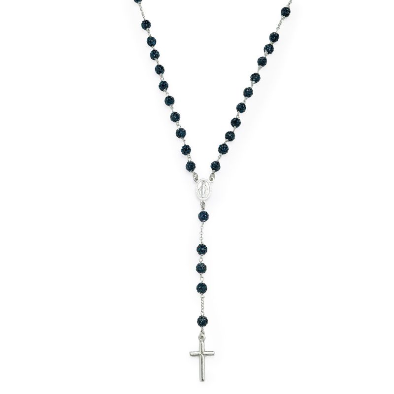 Rosario collana con la Medaglia Miracolosa in argento 925 e cristalli blu