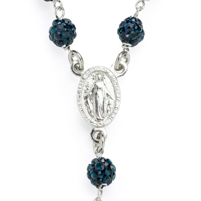 Rosario collana con la Medaglia Miracolosa in argento 925 e cristalli blu