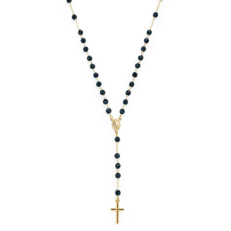 Rosario collana con la Medaglia Miracolosa in argento 925 dorato e cristalli blu
