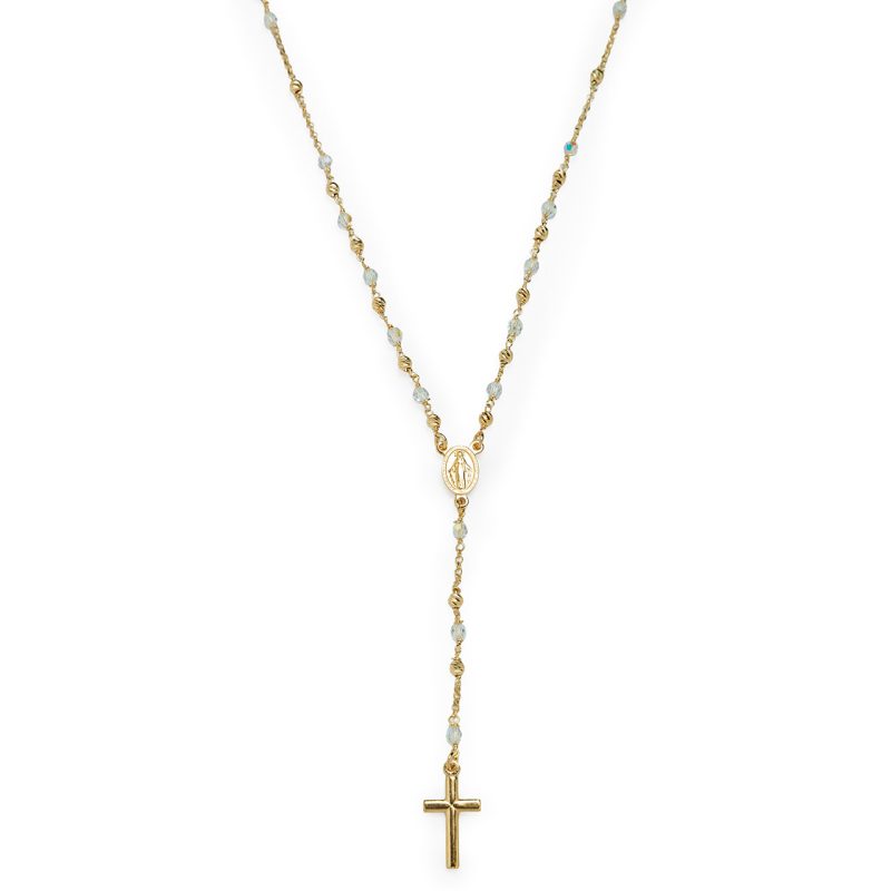 Rosario collana con la Medaglia Miracolosa in argento 925 dorato e cristalli